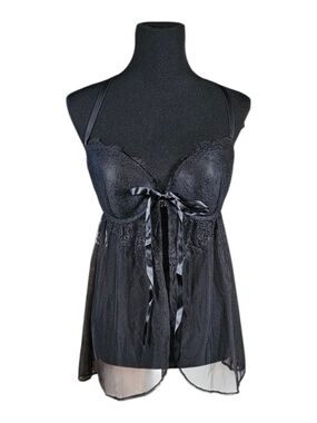 Victoria's Secret 36DD Black Lace Babydoll Chemise Teddy Lingerie